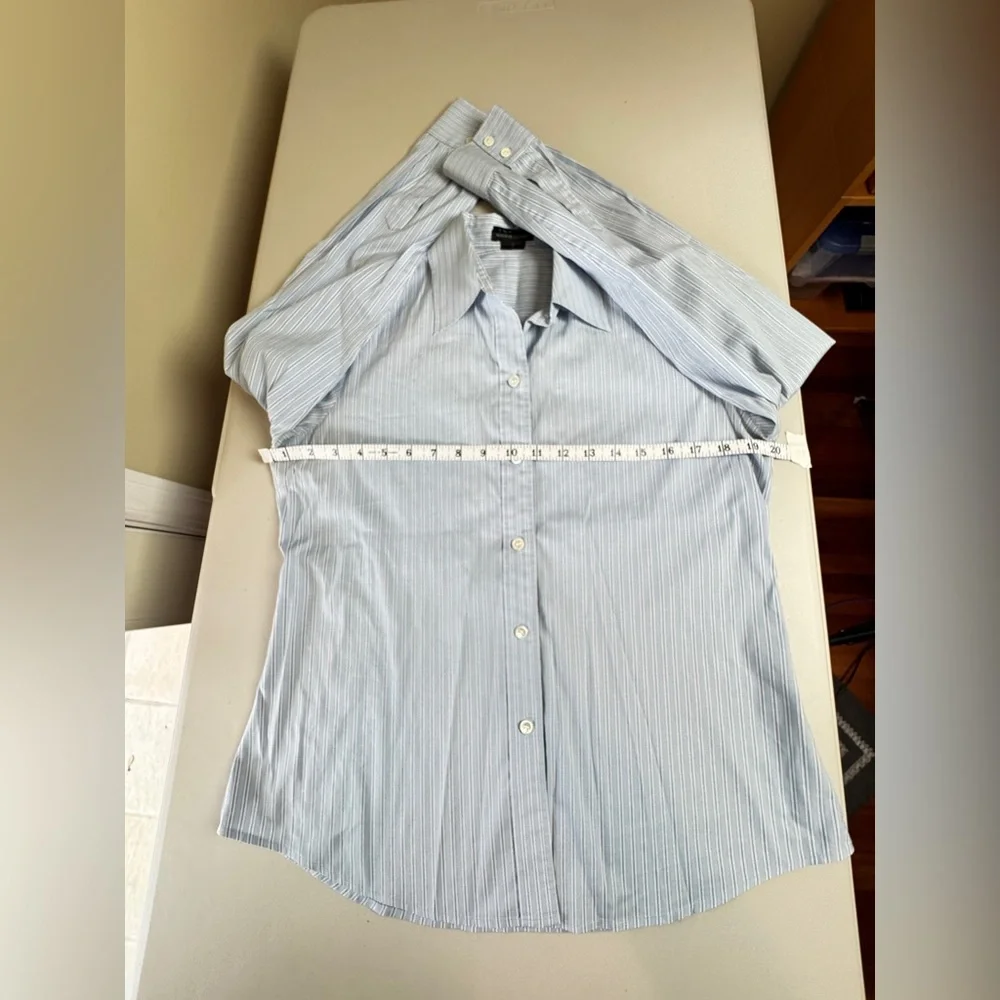 Theory Blue White Striped Button Down Shirt Lightweight Long Sleeve Blouse M - Picture 9 of 14